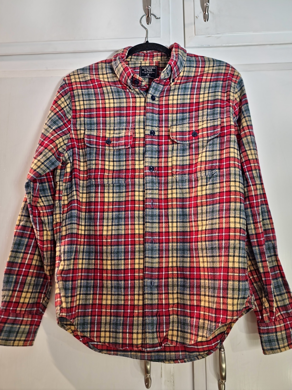 Abercrombie & Fitch Red, Yellow, Blue Plaid Button-Down Shirt